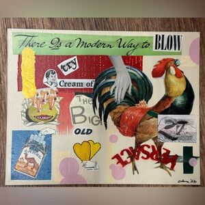 1940s mixed media collage art on canvas panel signed folk art vintage retro